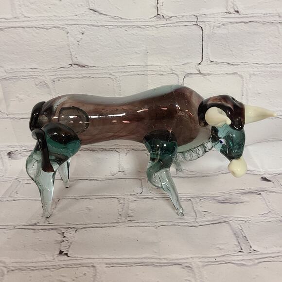 Murano Mouth Blown Glass Bull Cobalt Blue White Swirl Horned Figurine Large - Picture 1 of 7